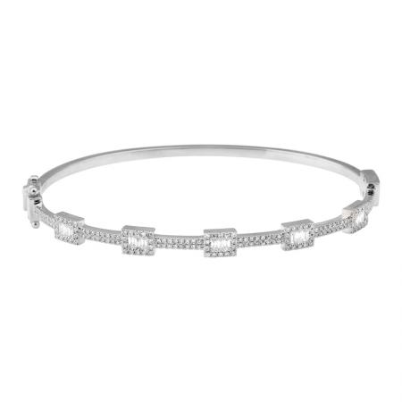 14k White Gold Diamond Station Bangle.