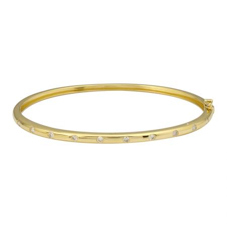 14k Yellow Gold Bangle with Burnish Set Diamonds.
