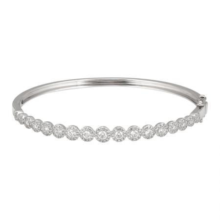14k White Gold Round Diamond Halo Bangle