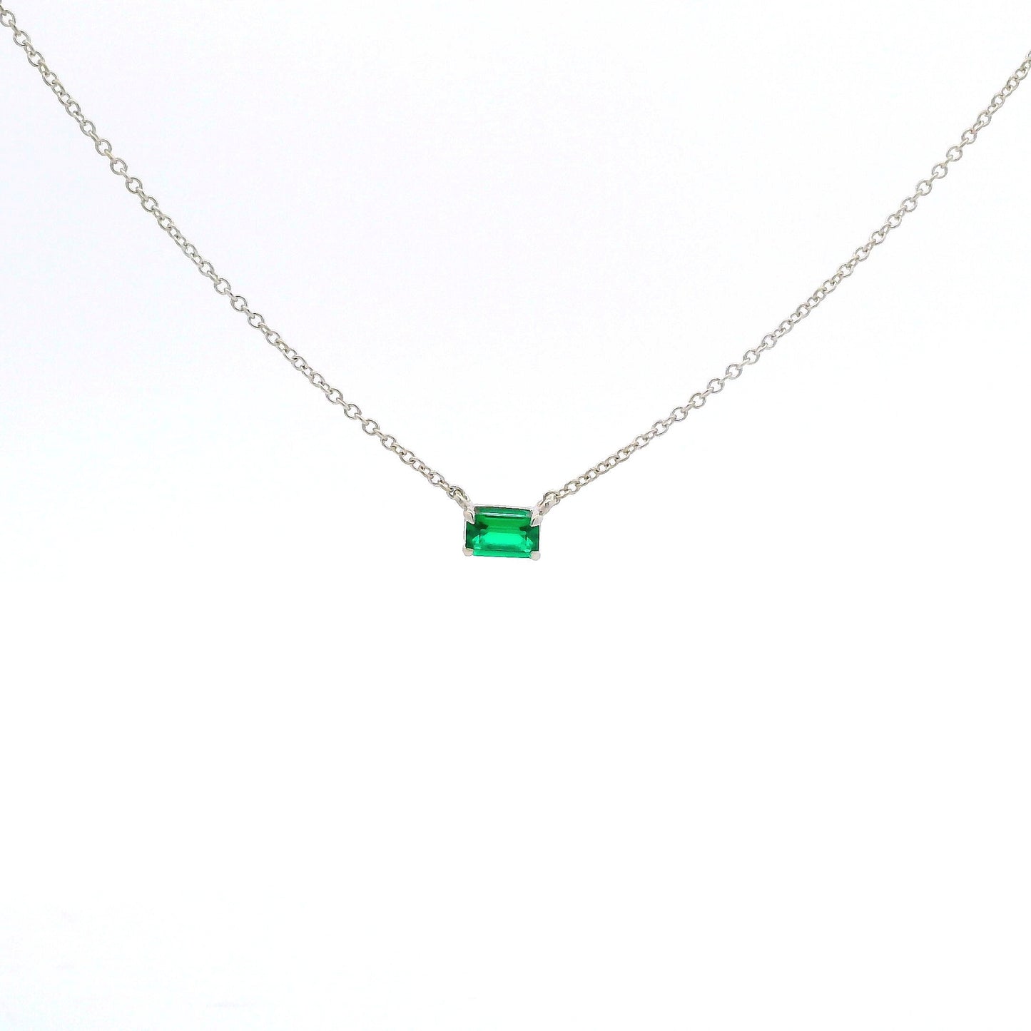 14k White Gold Emerald Pendant