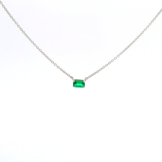 14k White Gold Emerald Pendant