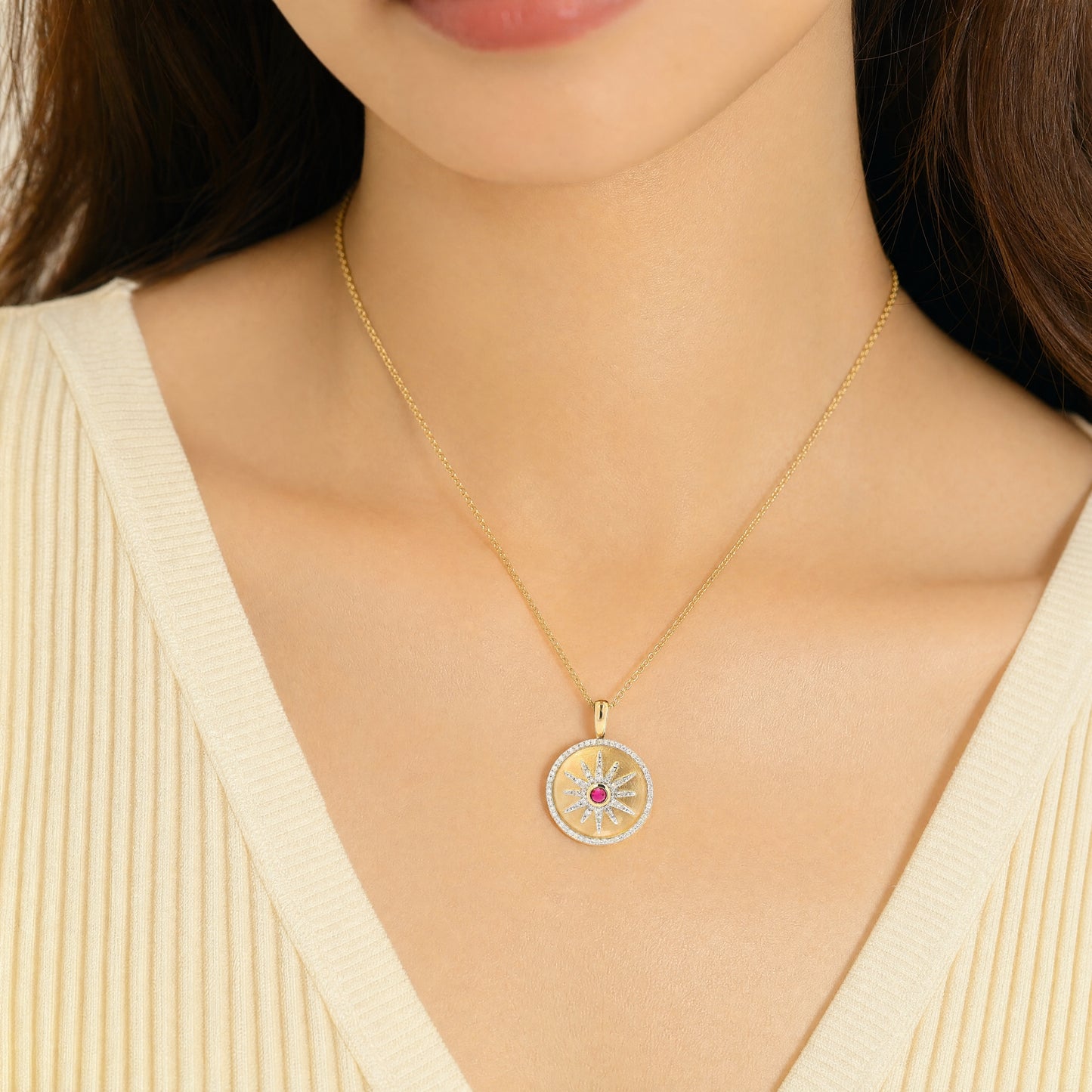 Yellow gold Ruby Starburst Necklace