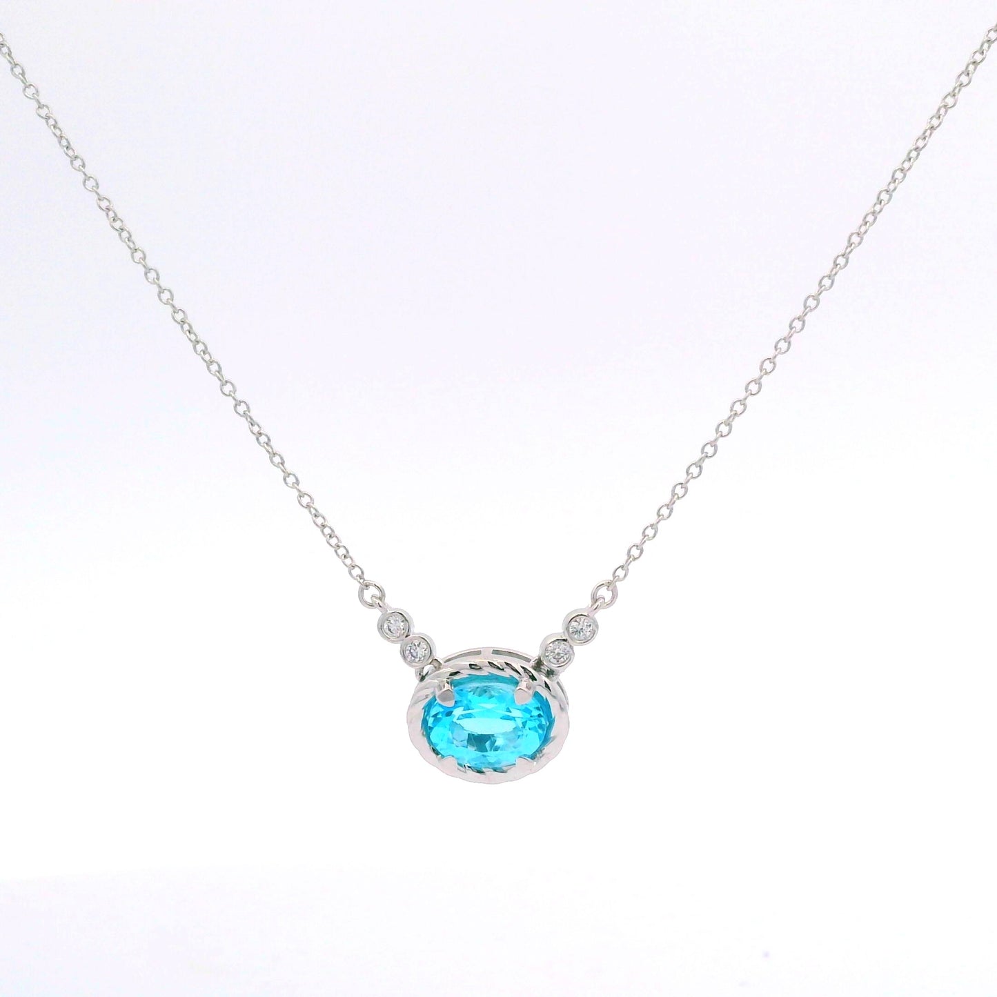White gold blue Topaz Necklace
