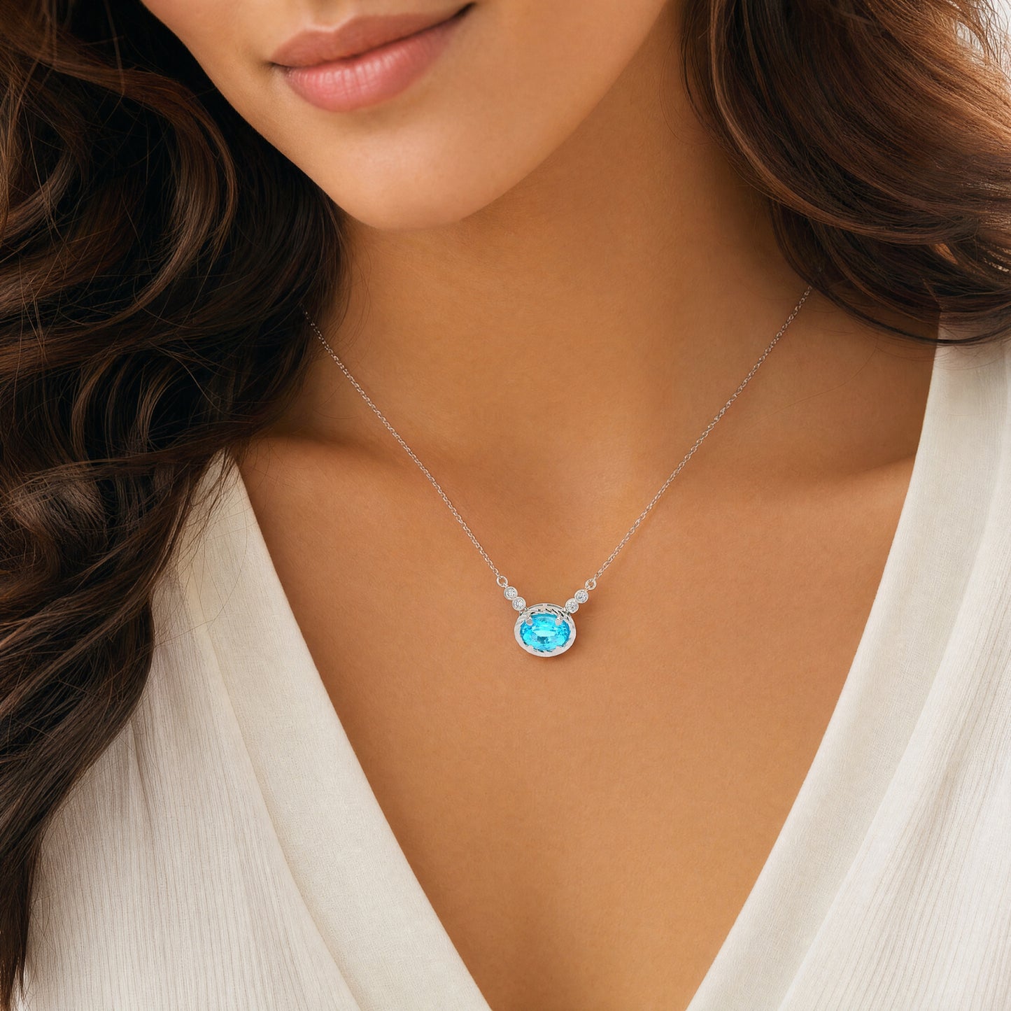 White gold blue Topaz Necklace
