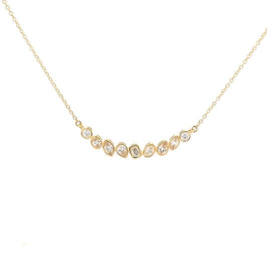 Yellow gold multi shape diamond necklace.