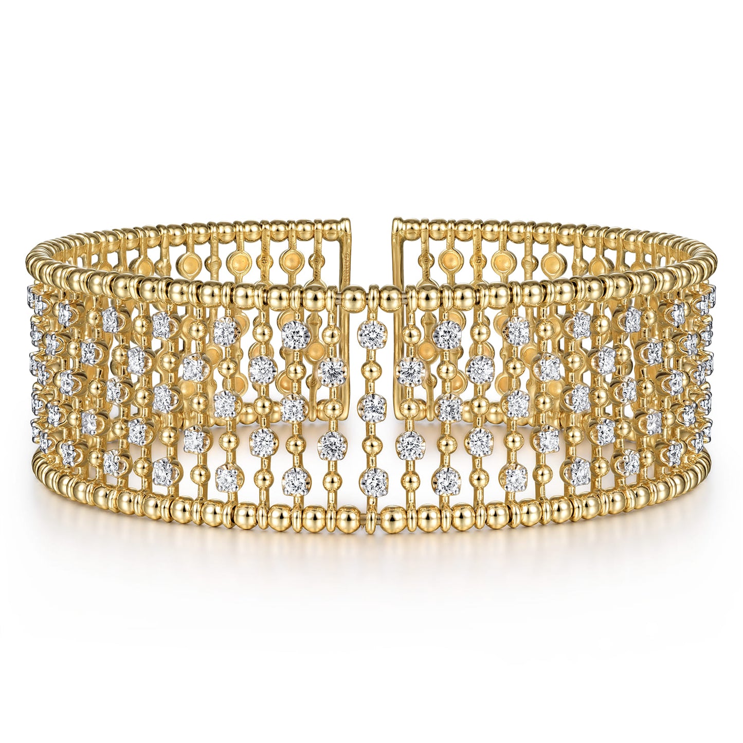 14K Yellow Gold Bujukan Bead Cuff Bracelet with Diamond Stations