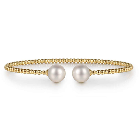 14K Yellow Gold Bujukan Pearls Split Bangle