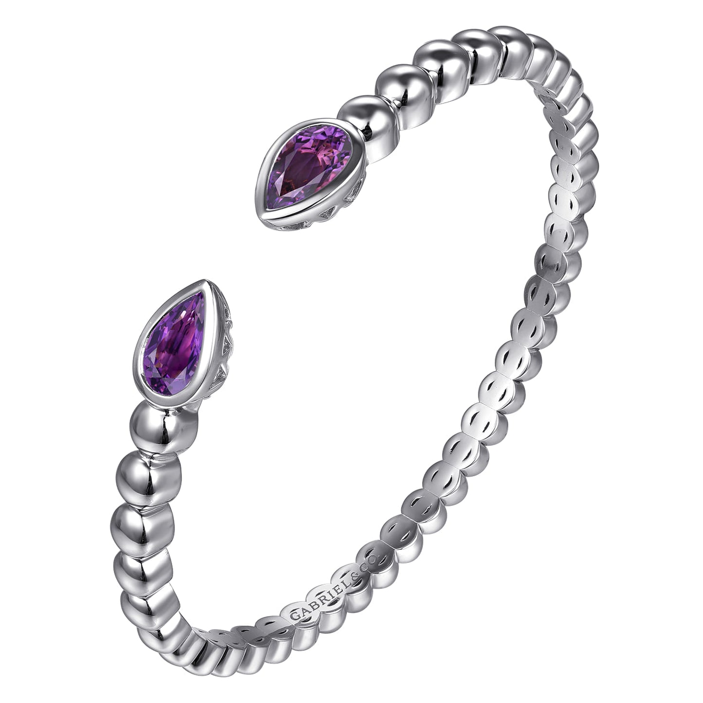 Sterling Silver Bujukan and Pear Shape Amethyst Split Bangle Bracelet