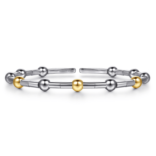 14K Yellow Gold and 925 Sterling Silver Bujukan Split Bangle Bracelet