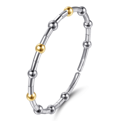 14K Yellow Gold and 925 Sterling Silver Bujukan Split Bangle Bracelet