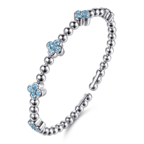 925 Sterling Silver Blue Topaz Clover Bujukan Split Bangle Bracelet