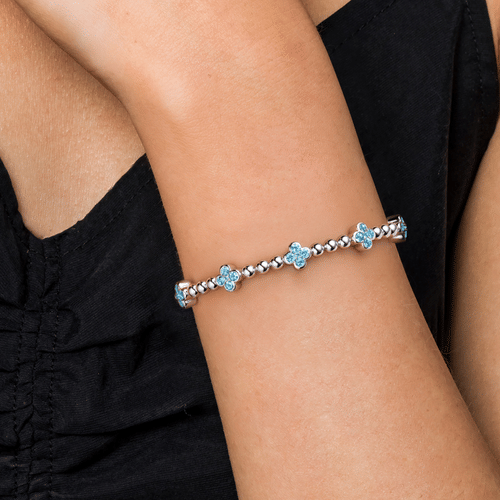 925 Sterling Silver Blue Topaz Clover Bujukan Split Bangle Bracelet