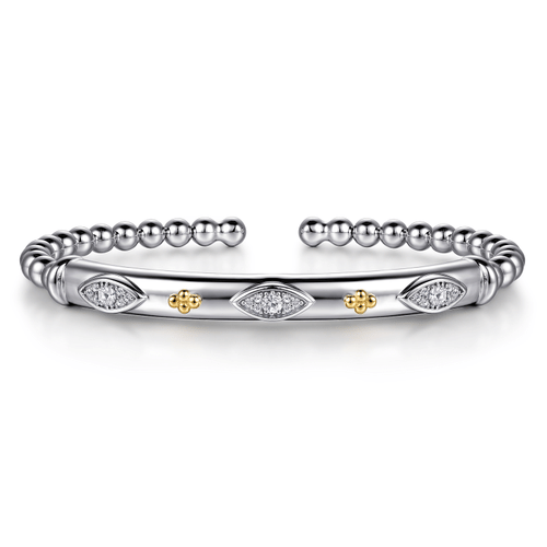 14K Yellow Gold and 925 Sterling Silver Bujukan Clover Bangle Bracelet