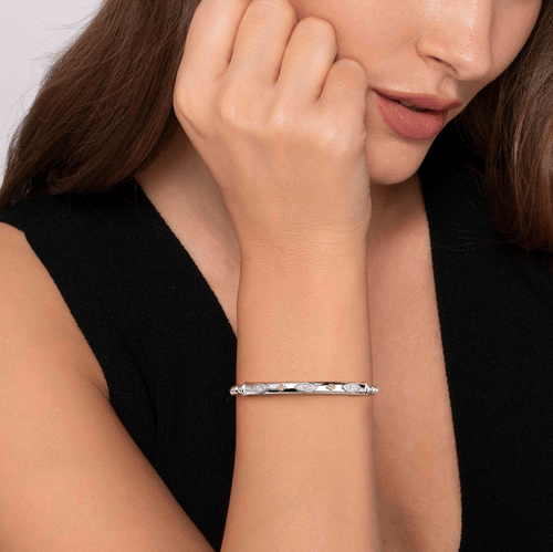 14K Yellow Gold and 925 Sterling Silver Bujukan Clover Bangle Bracelet