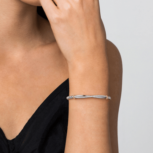 14K Yellow Gold and 925 Sterling Silver Bujukan Beaded White Sapphire Cuff Bangle Bracelet