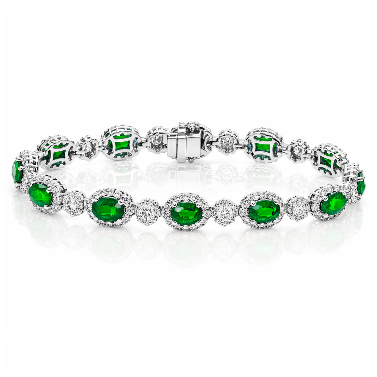 14k White Gold Emerald and Diamond Cluster Bracelet