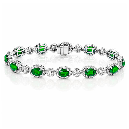 14k White Gold Emerald and Diamond Cluster Bracelet