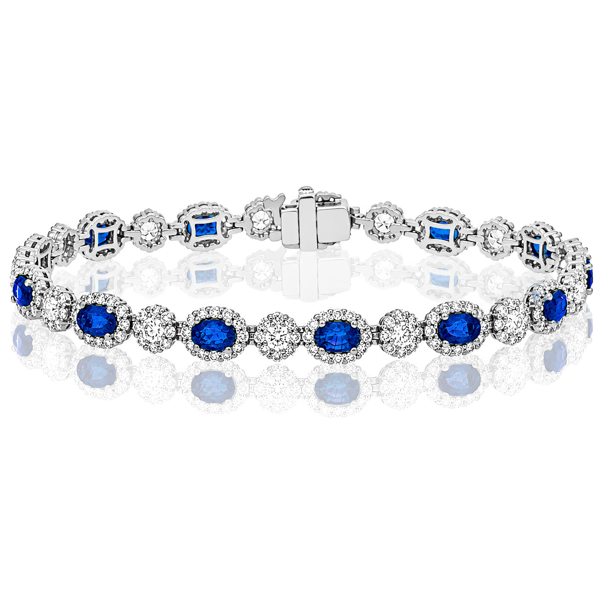 14k white gold sapphire and diamond cluster bracelet