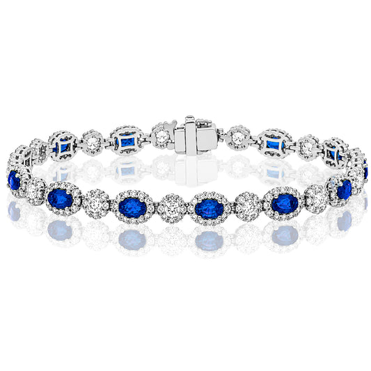 14k white gold sapphire and diamond cluster bracelet
