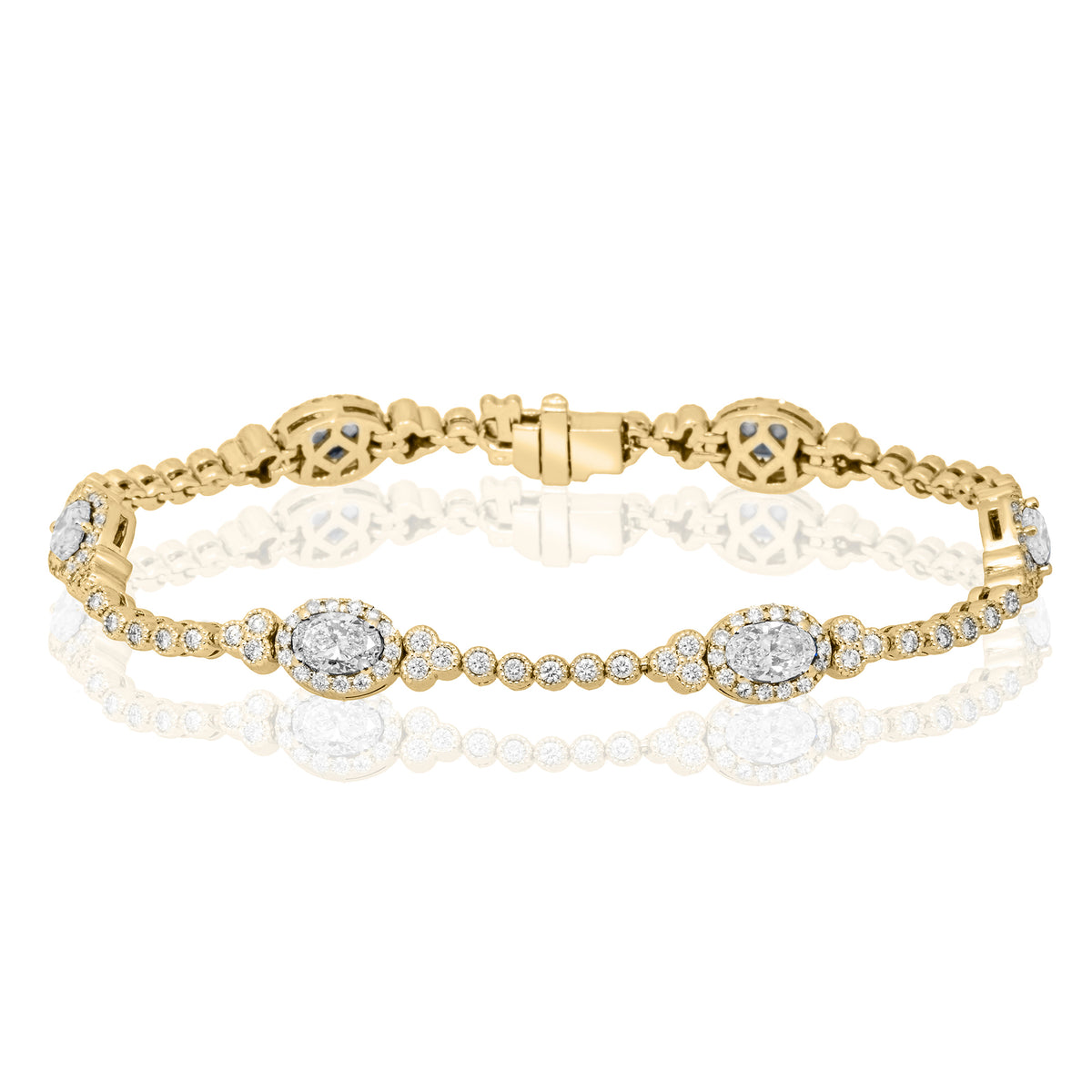 14k Yellow Gold Oval Halo Diamond Bracelet