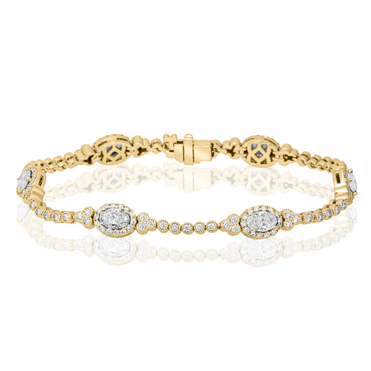 14k Yellow Gold Oval Halo Diamond Bracelet