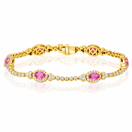 14k Yellow Gold Pink Sapphire Halo Bracelet