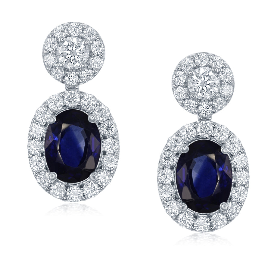 Sapphire and Diamond Halo Drop Earrings.