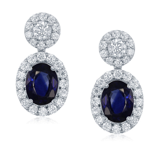 Sapphire and Diamond Halo Drop Earrings.