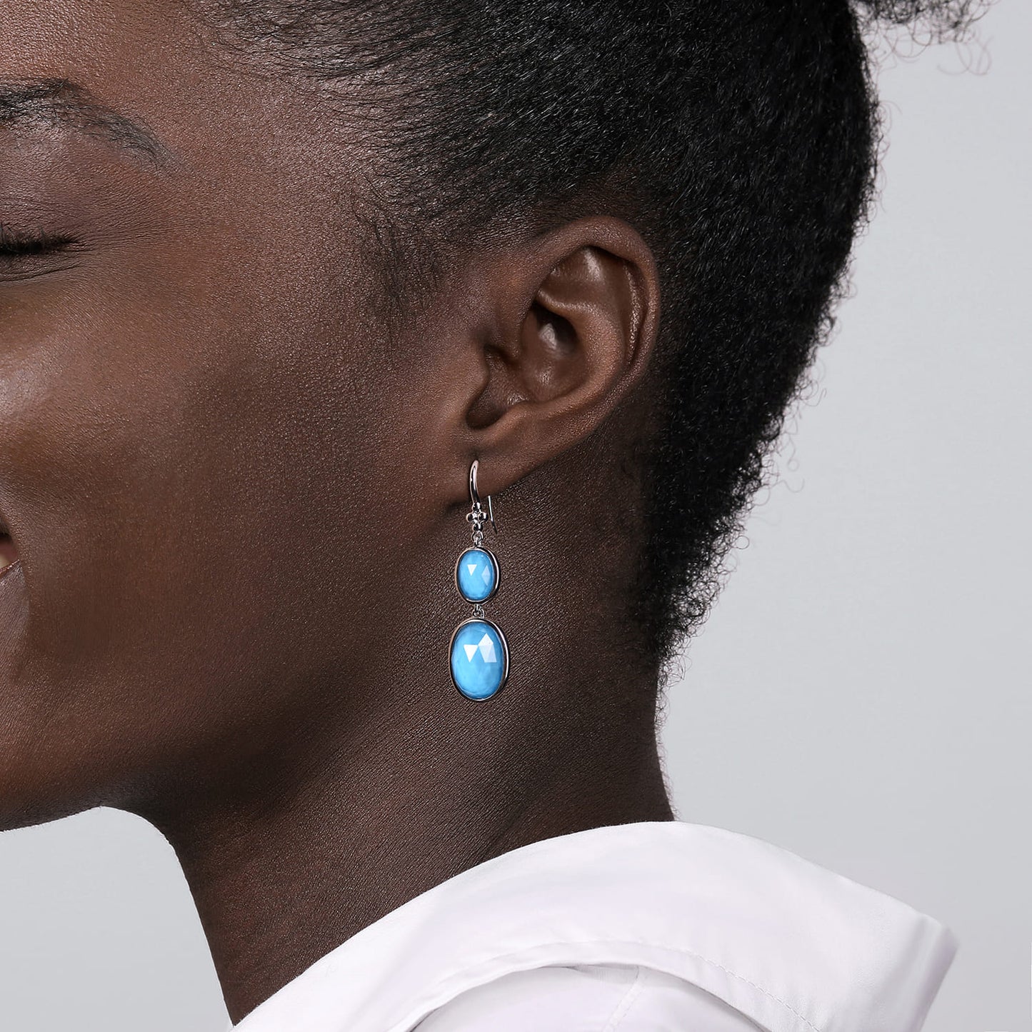 Drop Earrings 925 Sterling Silver Rock Crystal and Turquoise
