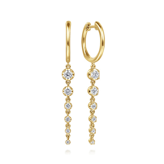 14K Yellow Gold Graduating Diamond Huggie Drop Earrings