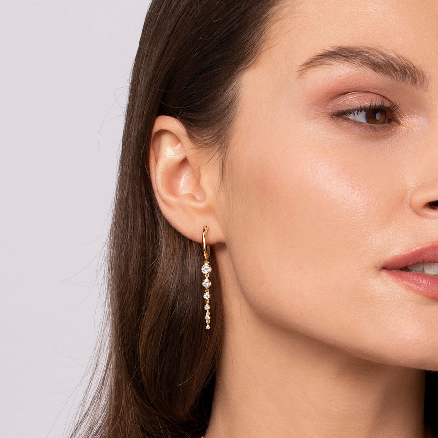 14K Yellow Gold Graduating Diamond Huggie Drop Earrings