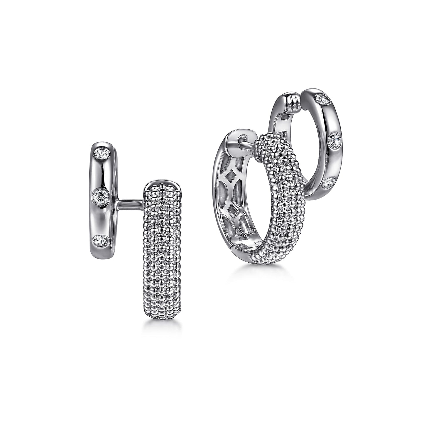 Sterling Silver White Sapphire Bujukan Huggie Earrings