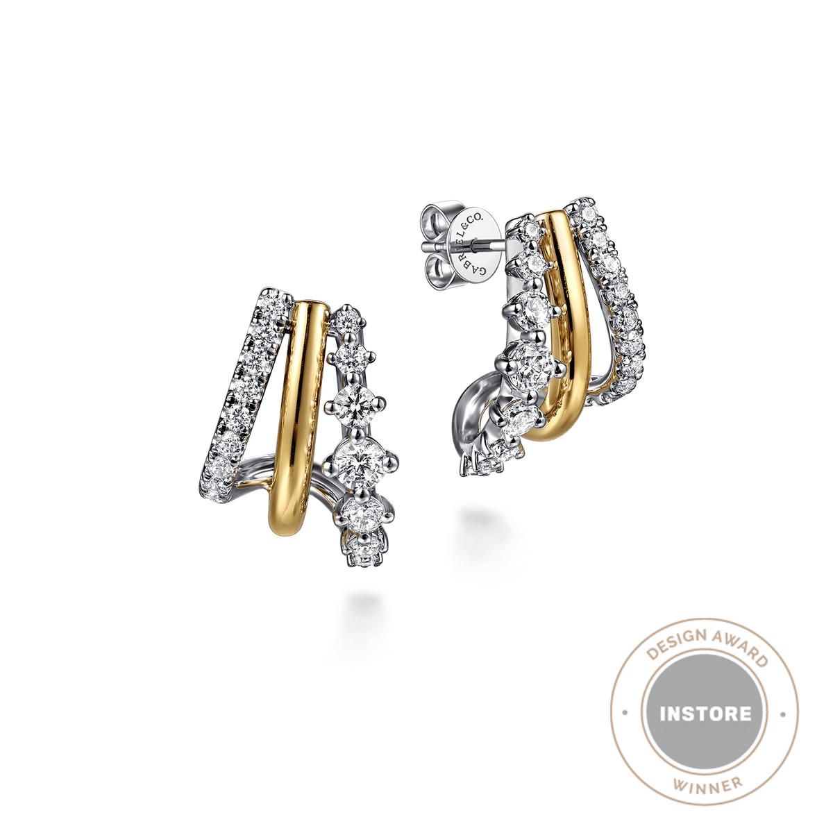 J Hoop Earrings 14K White and Yellow Gold Diamond