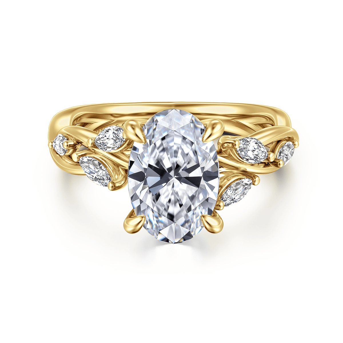 14K Yellow Gold Floral Oval Diamond Engagement Ring