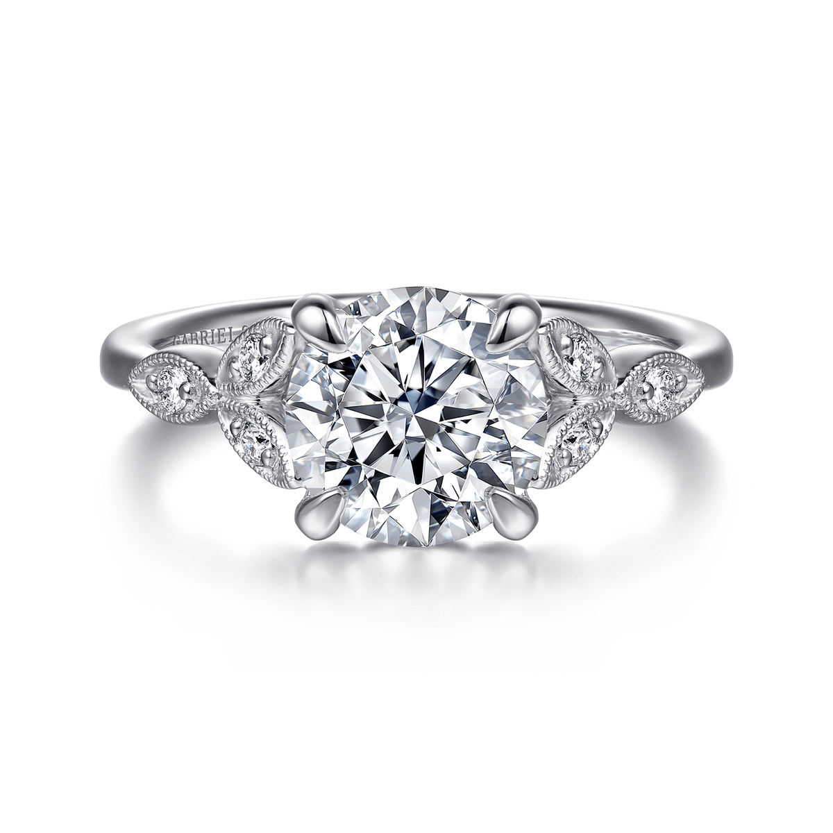Vintage Inspired 14K White Gold Round Diamond Engagement Ring
