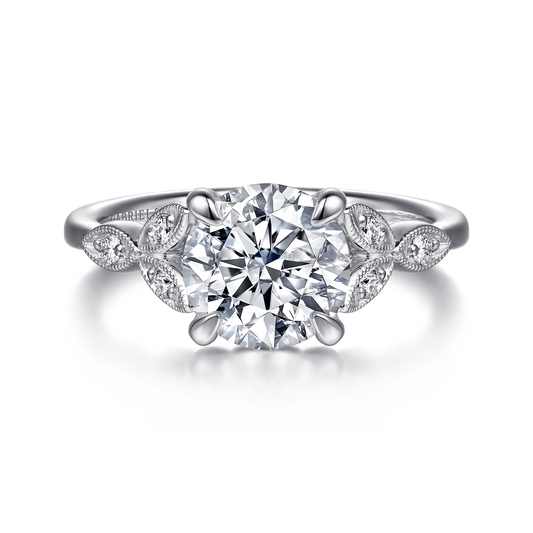 Vintage Inspired 14K White Gold Round Diamond Engagement Ring