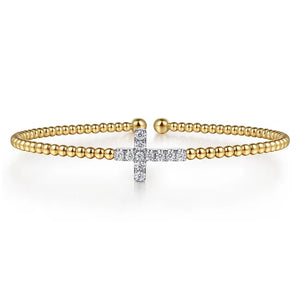 14K White & Yellow Gold Bujukan and Diamond Cross Split Bangle Bracelet