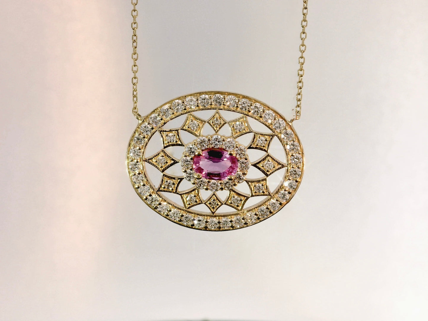 Yellow Gold Oval Pink Sapphire Pendant