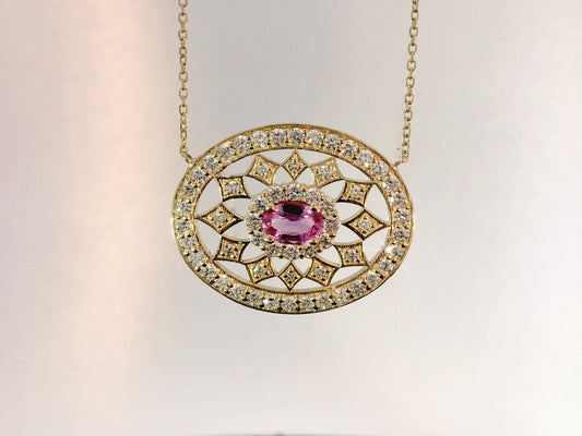 Yellow Gold Oval Pink Sapphire Pendant