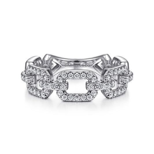 14K White Gold Pave Diamond Chain Link Ring Band