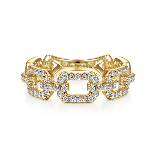 Link Chain Ring 14K Yellow Gold Diamond
