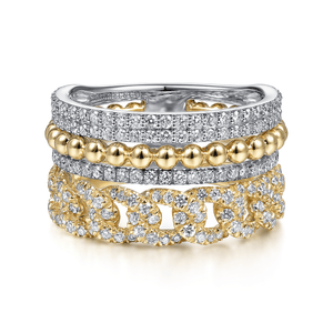 14K White & Yellow Gold Diamond Easy Stackable Ring