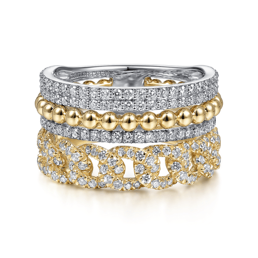 14K White & Yellow Gold Diamond Easy Stackable Ring