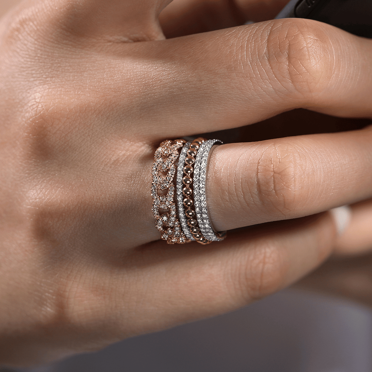 14K White & Yellow Gold Diamond Easy Stackable Ring