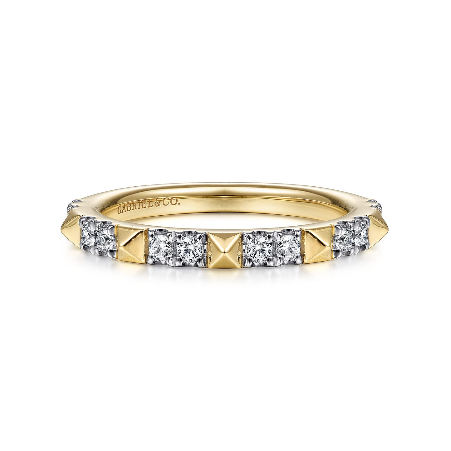 14K Yellow Gold Alternating Diamond and Pyramid Stackable Ring
