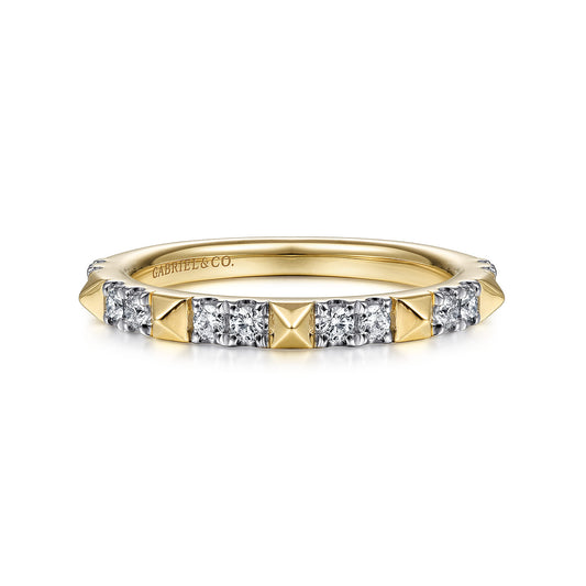 14K Yellow Gold Alternating Diamond and Pyramid Stackable Ring
