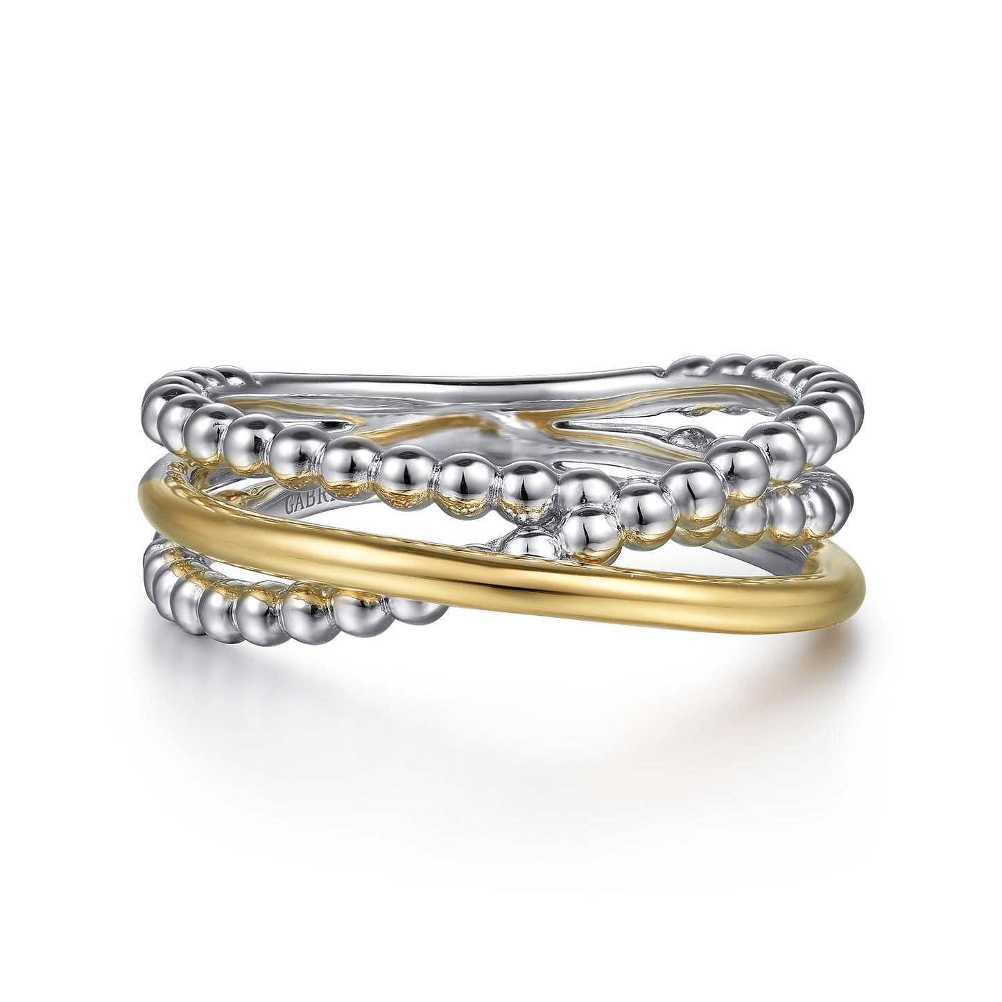 14K Yellow Gold and 925 Sterling Silver Criss Cross Ring