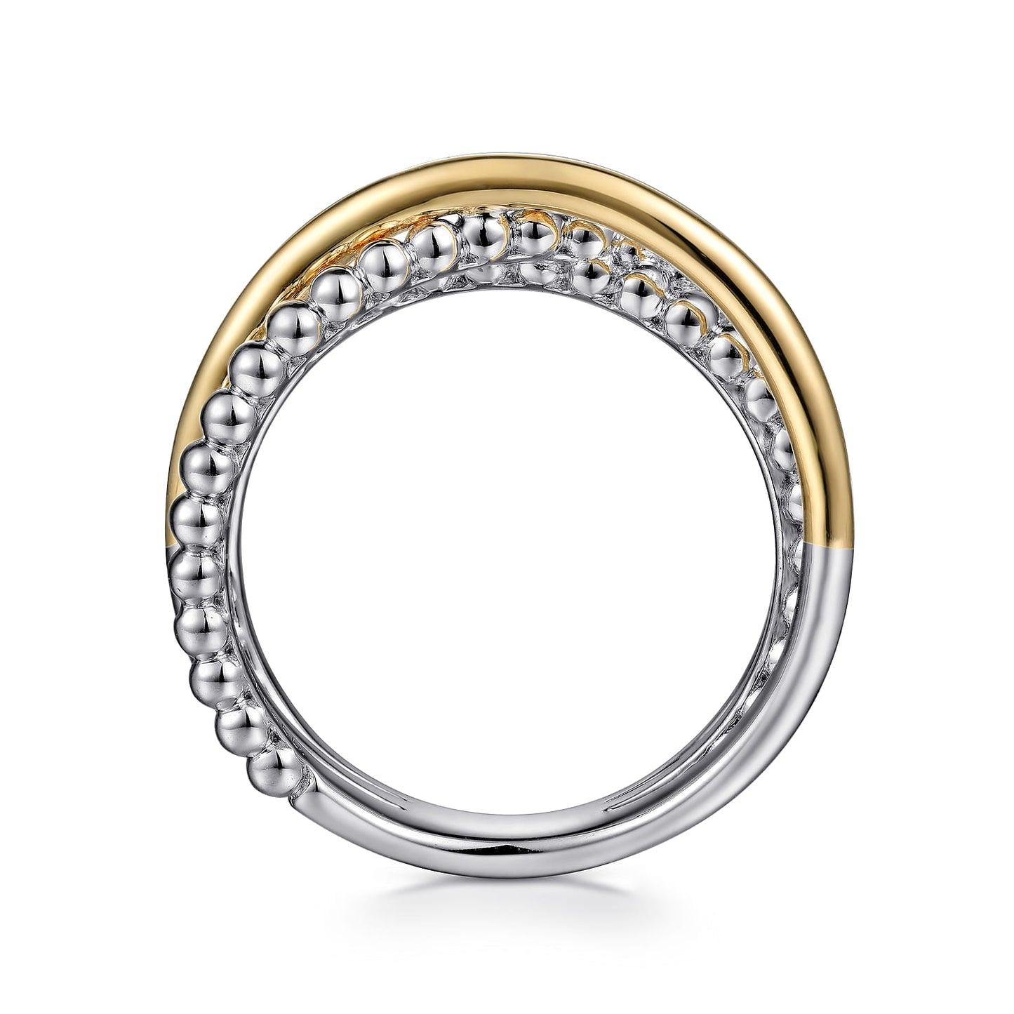 14K Yellow Gold and 925 Sterling Silver Criss Cross Ring