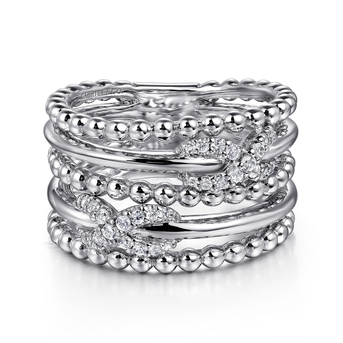Sterling Silver White Sapphire Multi Row Bujukan Easy Stackable Ring