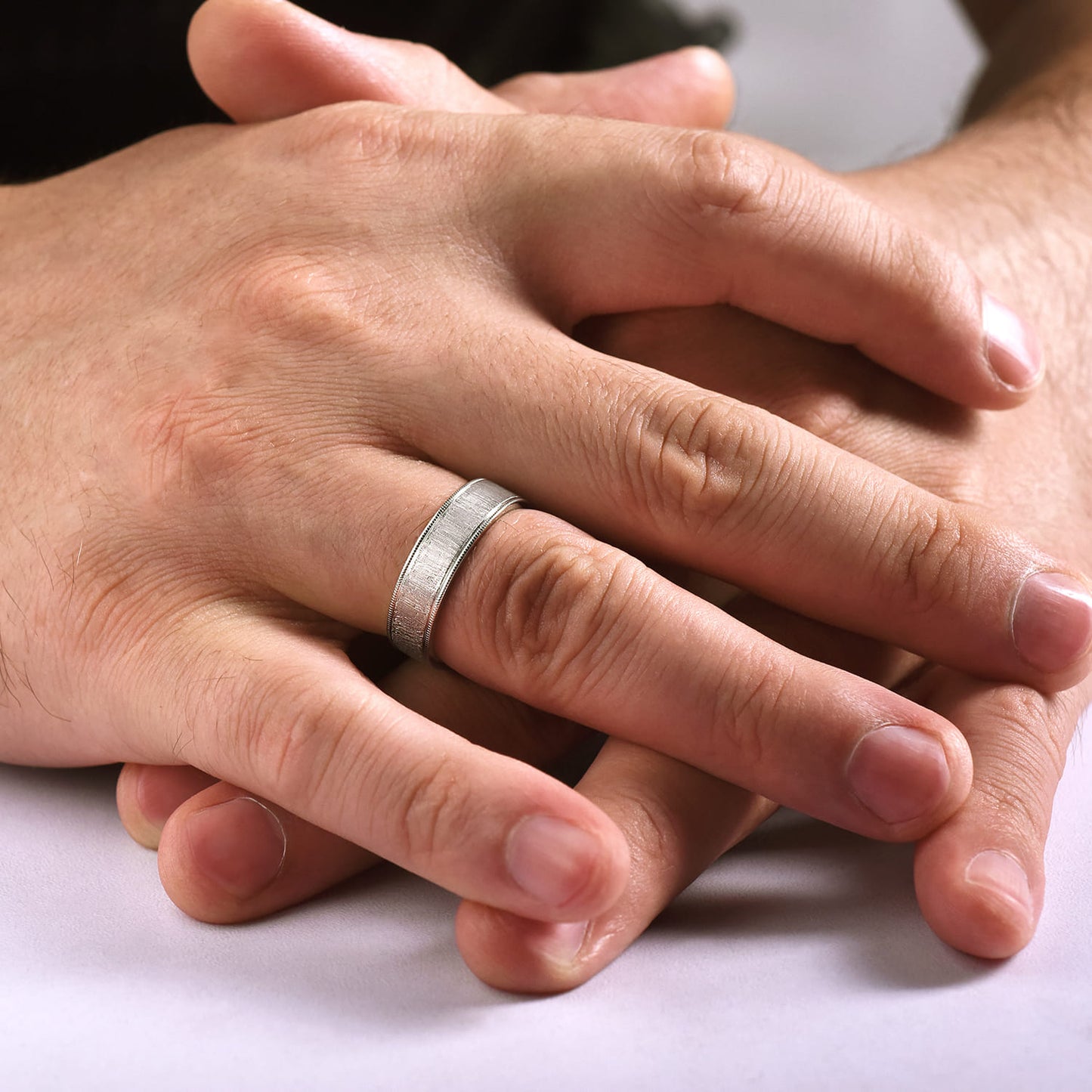 14K White Gold 6mm - Men's Wedding Band in Sandblast Finish